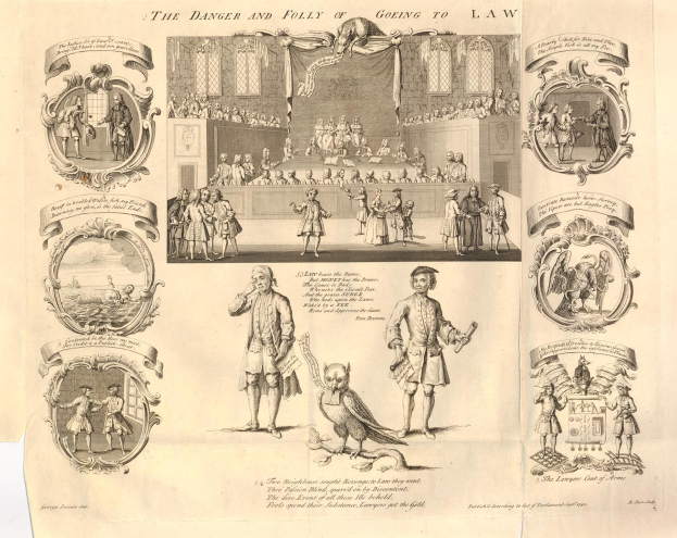 Eine Papierillustration, die verängstigte Menschen in verschiedenen Zuständen von Angst und Verwirrung zeigt, begleitet von einer fett gedruckten Textnachricht über die Gefahren der Rechtsverfolgung.