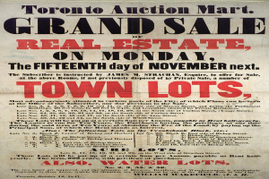 Werbeplakat für die Toronto Auction Mart Großveranstaltung am 15. November, mit Text zur Veranstaltung.