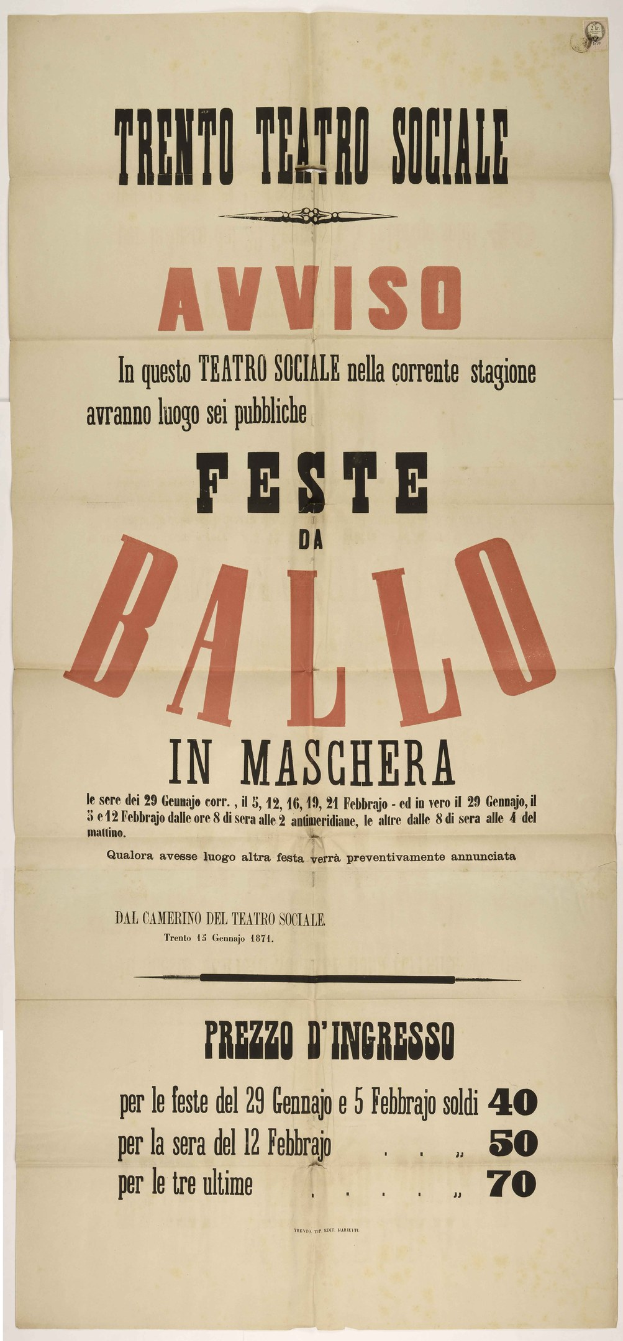 Plakatwerbung für ein Festival in Maschera, Italien, mit Text zur Beschreibung des Ereignisses.