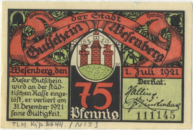 Alte deutsche Banknote mit einer Gebäudeabbildung, Text 'Bundesliga' und Logo unten auf weißem Hintergrund.