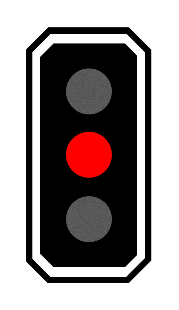 Schwarzer und weißer Ampel mit allen drei roten Lichtern leuchtend.