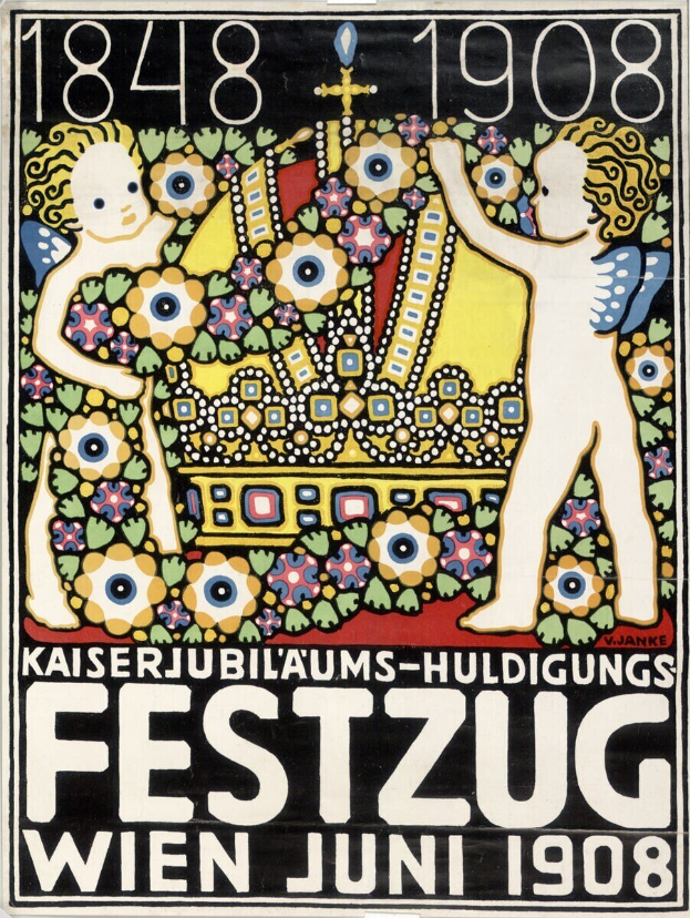 Plakat für ein Wiener Festival mit einem Bild von zwei Kindern, die Arm in Arm stehen und Text mit Festivaldetails.
