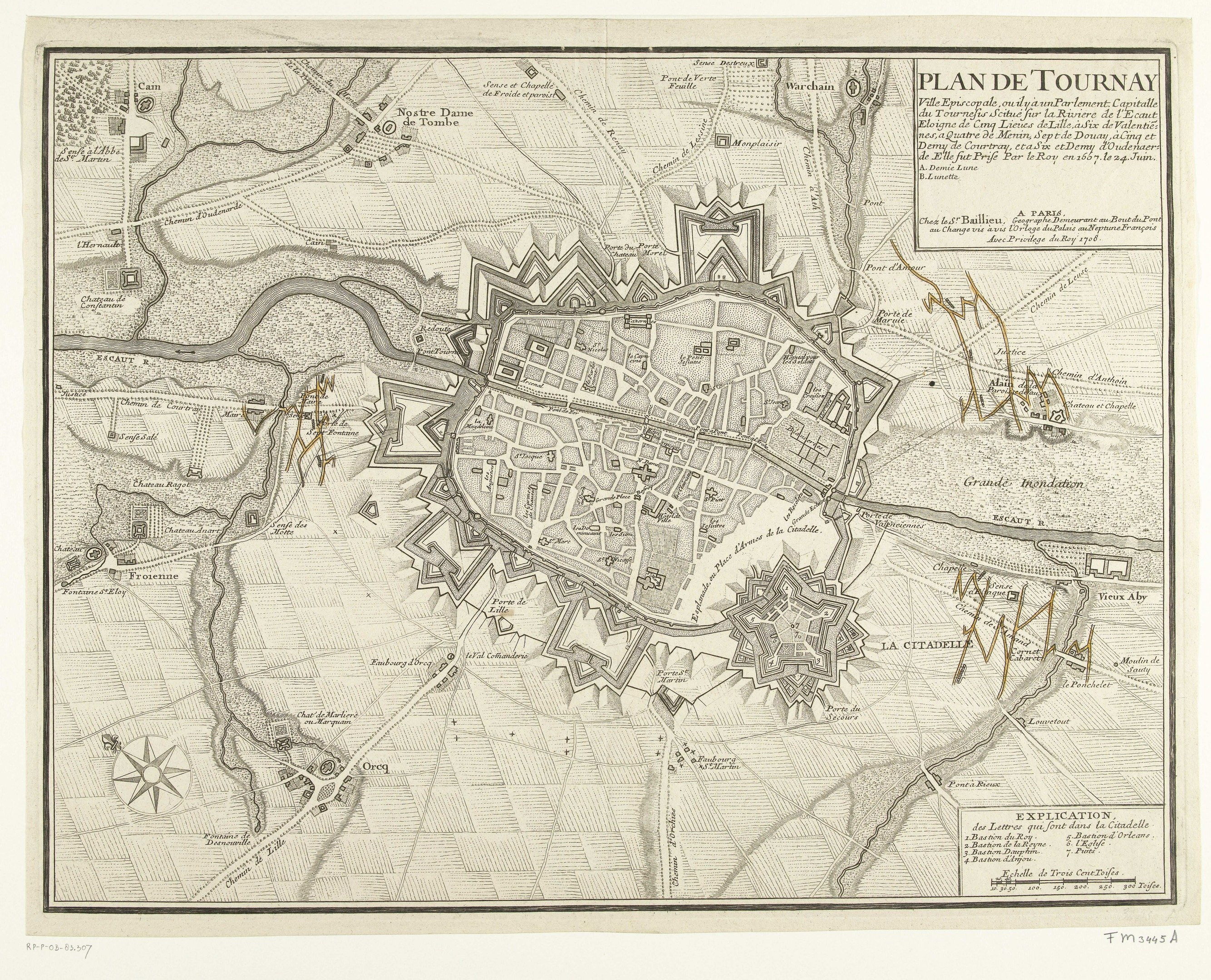Detailierte alte Karte von Tours, Frankreich, die Straßen, Gebäude und Sehenswürdigkeiten zeigt, mit begleitendem Text über die Bevölkerung und bemerkenswerte Merkmale der Stadt.