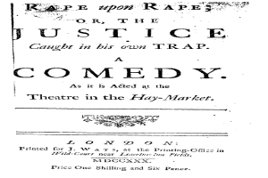 Ein schwarz-weißes Plakat mit fetter, schwarzer Schrift, auf dem "Vergewaltigung auf Vergewaltigung oder die Justiz, die in ihrer eigenen Falle gefangen ist" steht, wahrscheinlich Ankündigung einer Comedy-Show.